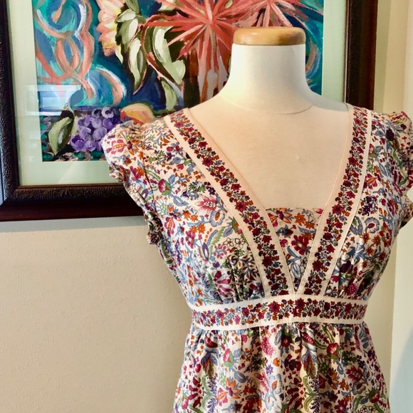 Empire Waist Jane Austen Regency Style Cotton Print Sundance Midi Dress Sz 6 - Picture 9 of 12